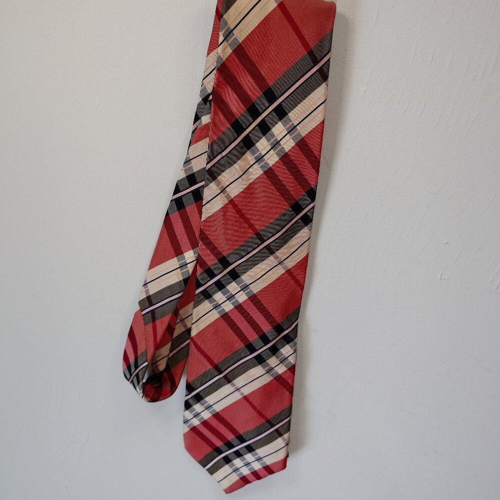 Burberry Red & Pink Tartan Silk Tie